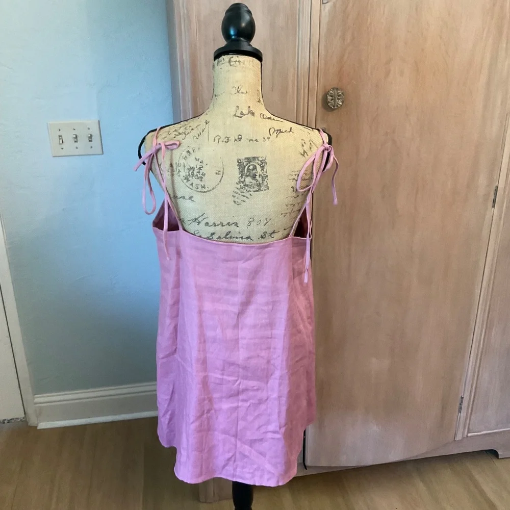Reformation Linen 2pc Set  Aubree Dress @ Cardi Mini matching crochet cardigan L